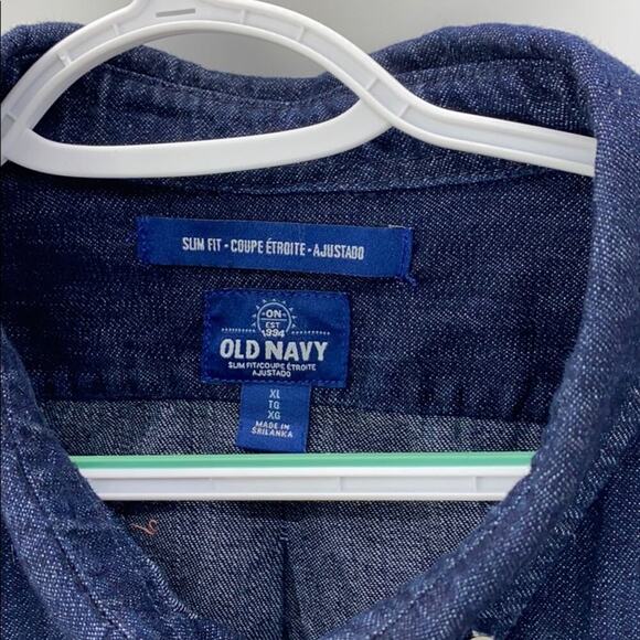 Old Navy slim fit button down denim top classic casual dark wash sz XL versatile - Picture 4 of 7